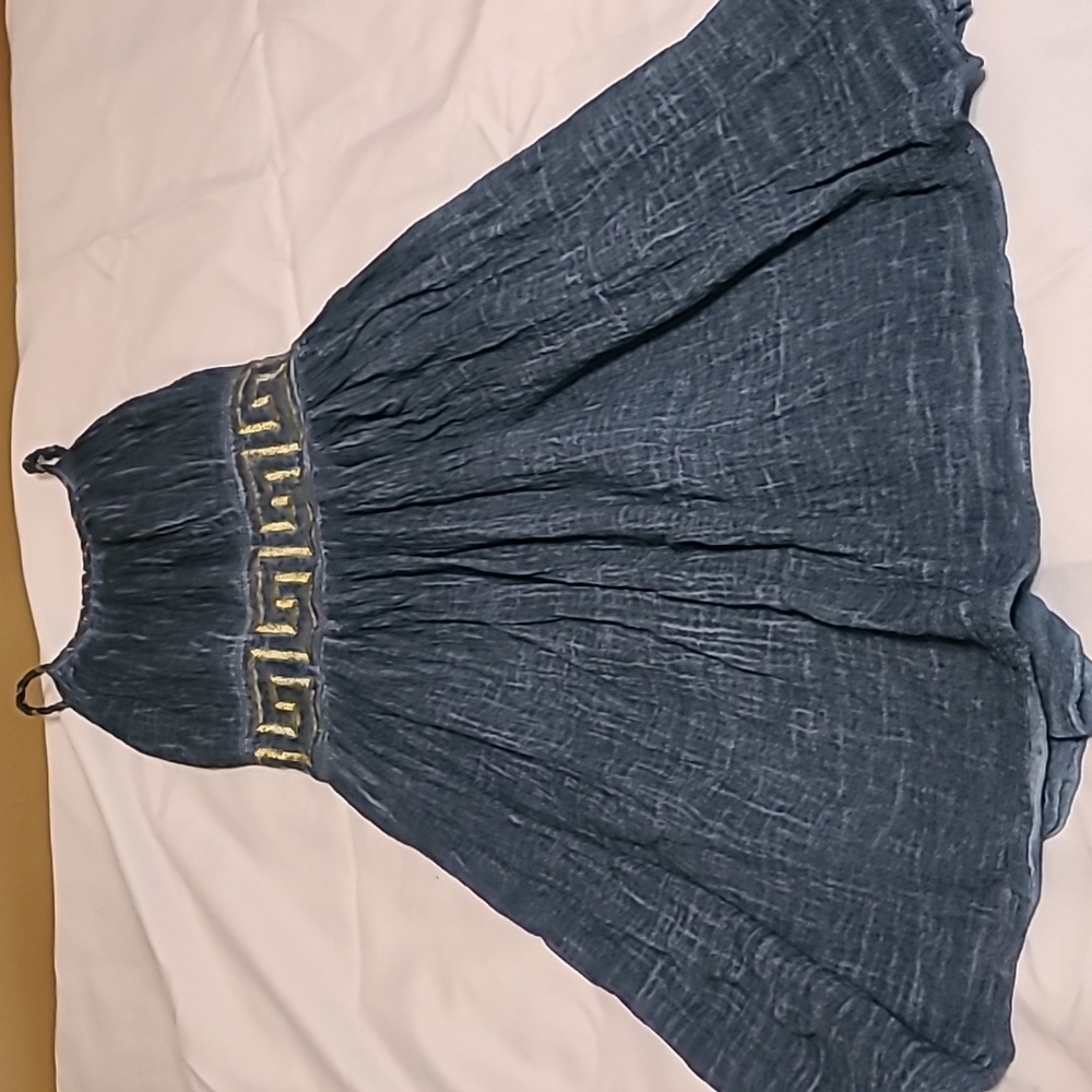 Grimani halter style resort dress with gold Greek accents. Size L